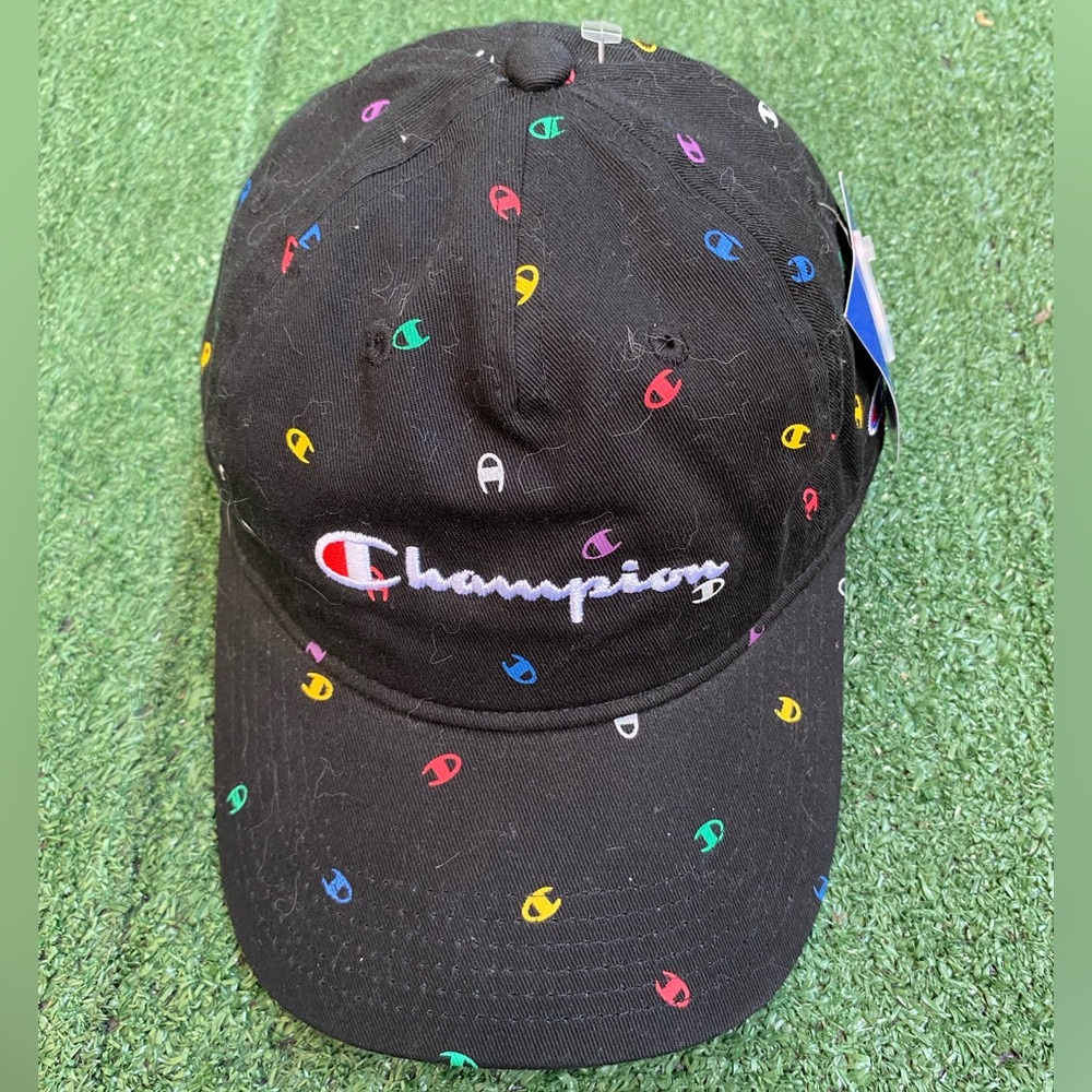 Champion Black Hat with Colorful Logo Accents